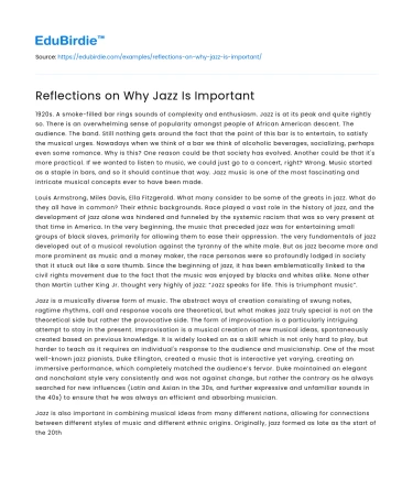 Reflections on Why Jazz Is Important