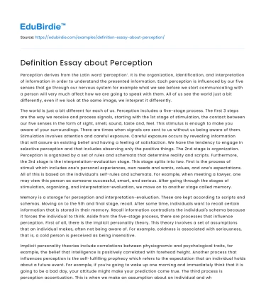 Definition Essay about Perception
