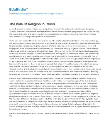 The Role Of Religion In China