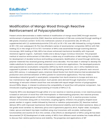 Reactive Reinforcement of Mango Wood with Polyacrylonitrile