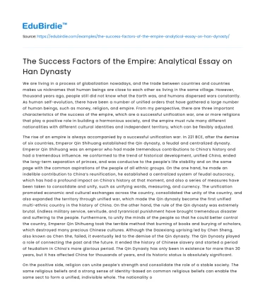 The Success Factors of the Empire: Analytical Essay on Han Dynasty