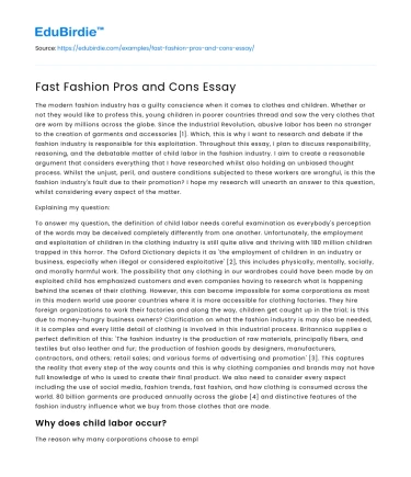 Fast Fashion Pros and Cons Essay