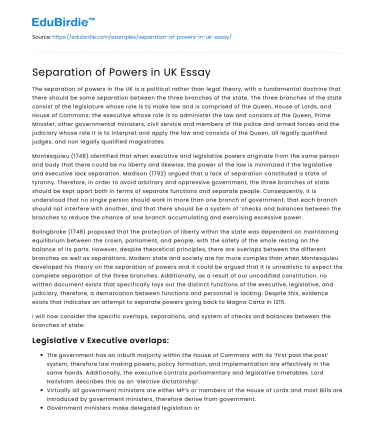 Separation of Powers in UK Essay