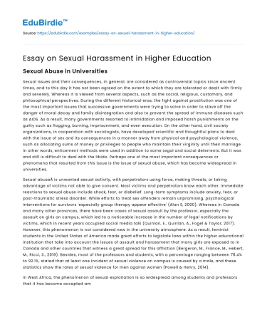 Essay on Sexual Harassment in Higher Education