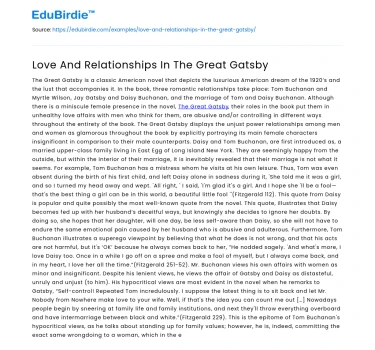 Love And Relationships In The Great Gatsby