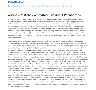 Analysis of Disney Animated Film about Pocahontas