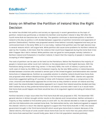 Essay on Whether the Partition of Ireland Was the Right Decision