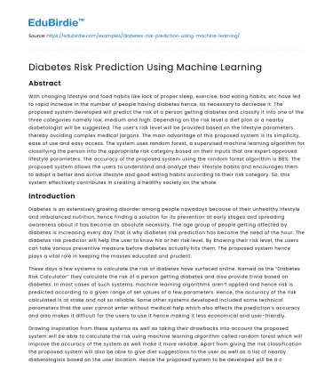 Diabetes Risk Prediction Using Machine Learning