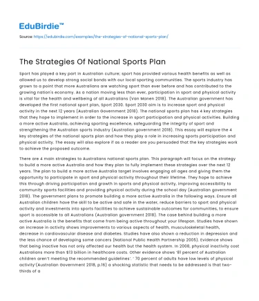 The Strategies Of National Sports Plan