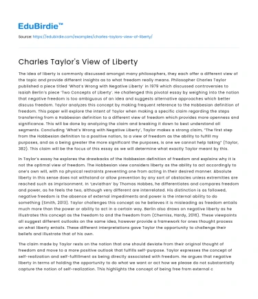 Charles Taylor’s View of Liberty