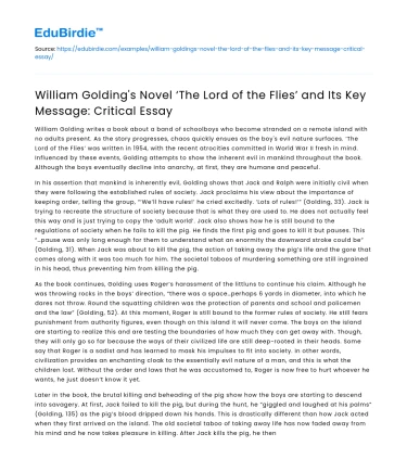 Key Message in William Golding’s ‘Lord of the Flies’