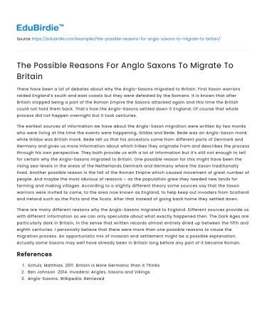 The Possible Reasons For Anglo Saxons To Migrate To Britain