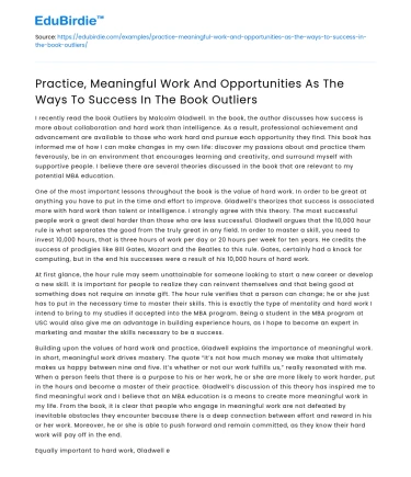Practice, Meaningful Work, and Success in “Outliers”