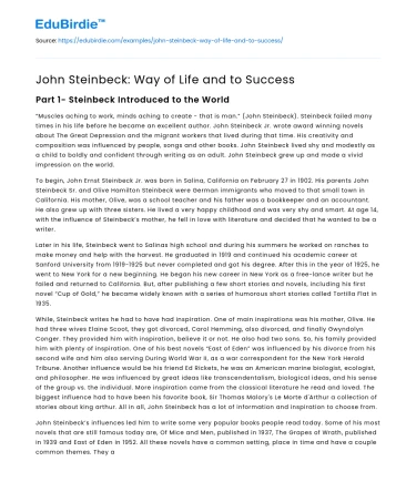 John Steinbeck: Way of Life and to Success