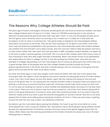 The Reasons Why College Athletes Should Be Paid