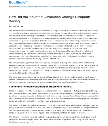 How Did the Industrial Revolution Change European Society