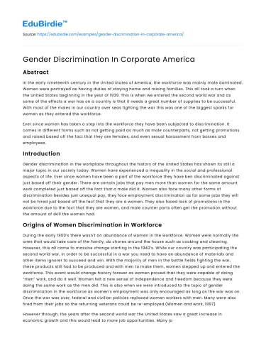 Gender Discrimination In Corporate America