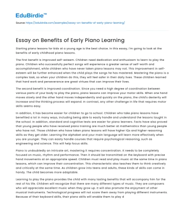 Essay on Benefits of Early Piano Learning