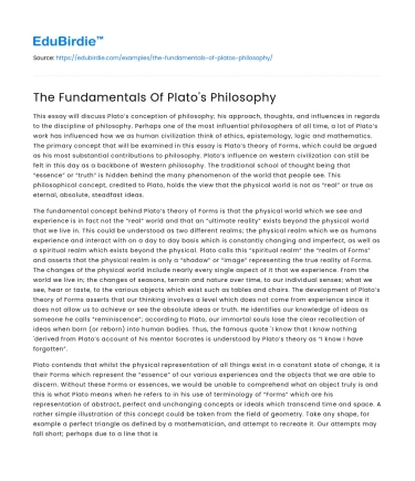 The Fundamentals Of Plato’s Philosophy