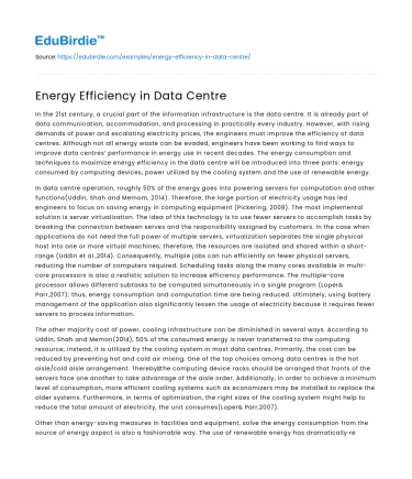 Energy Efficiency in Data Centre