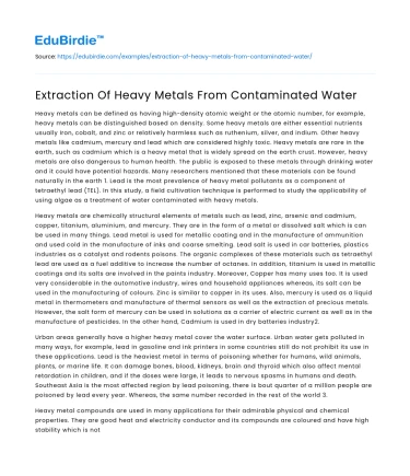 Extraction Of Heavy Metals From Contaminated Water