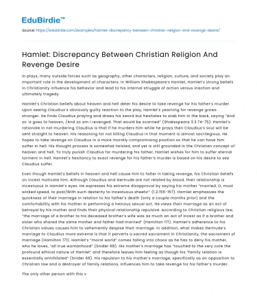 Hamlet: Discrepancy Between Christian Religion And Revenge Desire