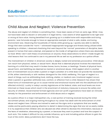 Child Abuse And Neglect: Violence Prevention