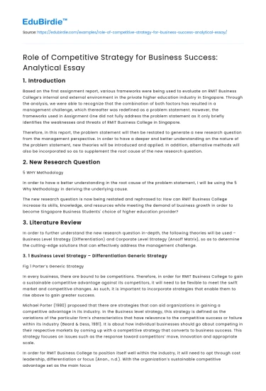 Role of Competitive Strategy for Business Success: Analytical Essay