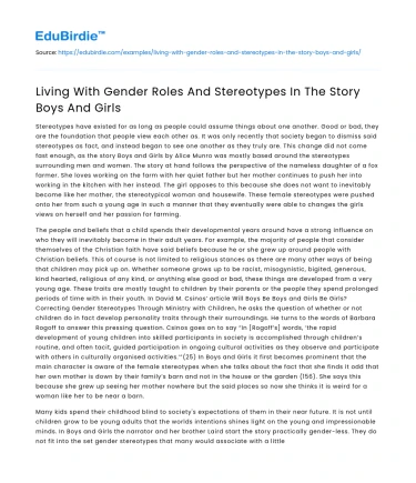 Living With Gender Roles And Stereotypes In The Story Boys And Girls
