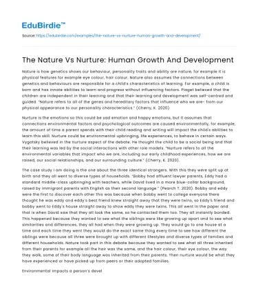 The Nature Vs Nurture: Human Growth And Development