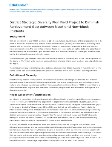 District Diversity Plan to Diminish Achievement Gap
