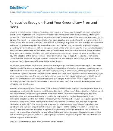 Persuasive Essay on Stand Your Ground Law Pros and Cons