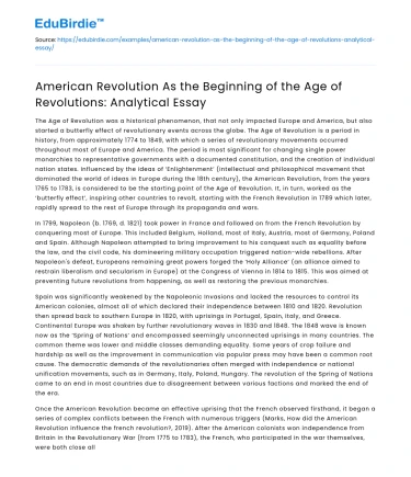 American Revolution as the Beginning of the Age of Revolutions