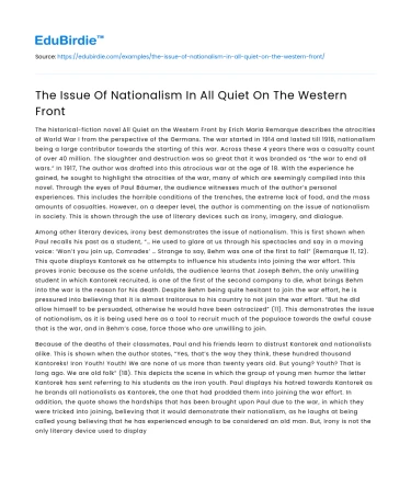 The Poison of Nationalism in All Quiet on the Western Front