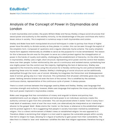 Analysis of the Concept of Power in Ozymandias and London