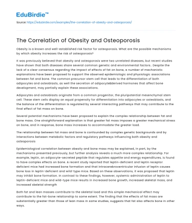 The Correlation of Obesity and Osteoporosis