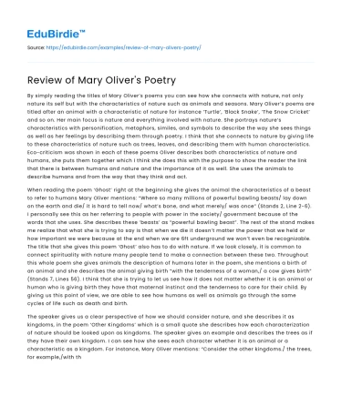 Review of Mary Oliver’s Poetry