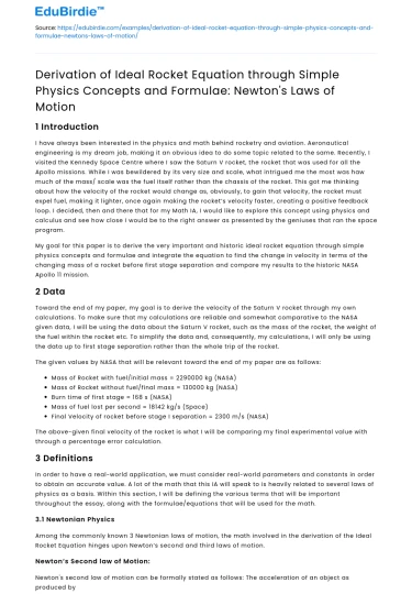 Ideal Rocket Equation: Simplified Newton’s Laws Approach