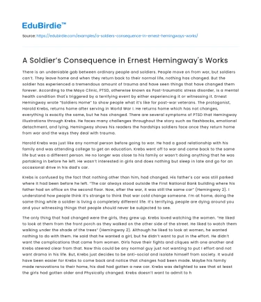 A Soldier’s Consequence in Ernest Hemingway’s Works