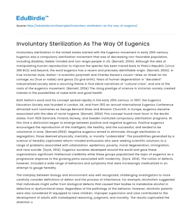 Involuntary Sterilization As The Way Of Eugenics