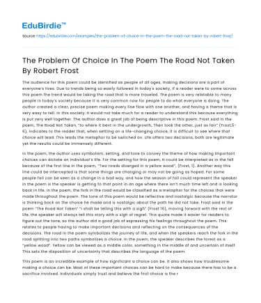 The Problem Of Choice In The Poem The Road Not Taken By Robert Frost
