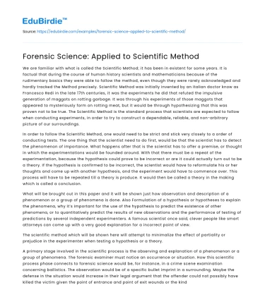 Forensic Science: Applied to Scientific Method