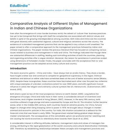 Comparison of Management Styles in Indian and Chinese Orgs