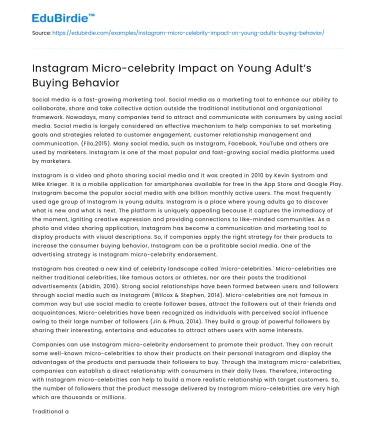 Instagram Micro-celebrity Impact on Young Adult‘s Buying Behavior