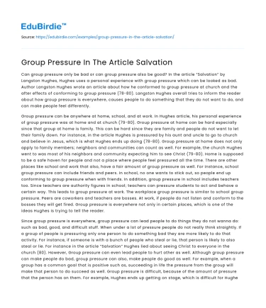 Group Pressure In The Article Salvation