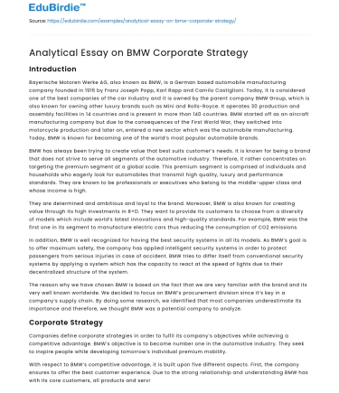 Analytical Essay on BMW Corporate Strategy