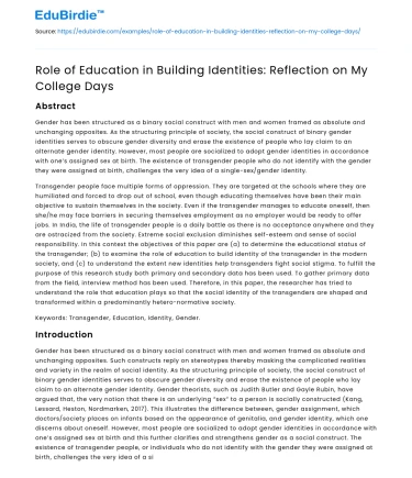 Role of Education in Building Identities: Reflection on My College Days