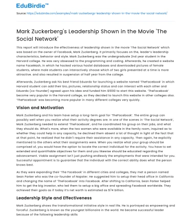 Mark Zuckerberg’s Leadership Shown in the Movie ‘The Social Network’