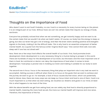 Thoughts on the Importance of Food