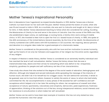 Mother Teresa’s Inspirational Personality